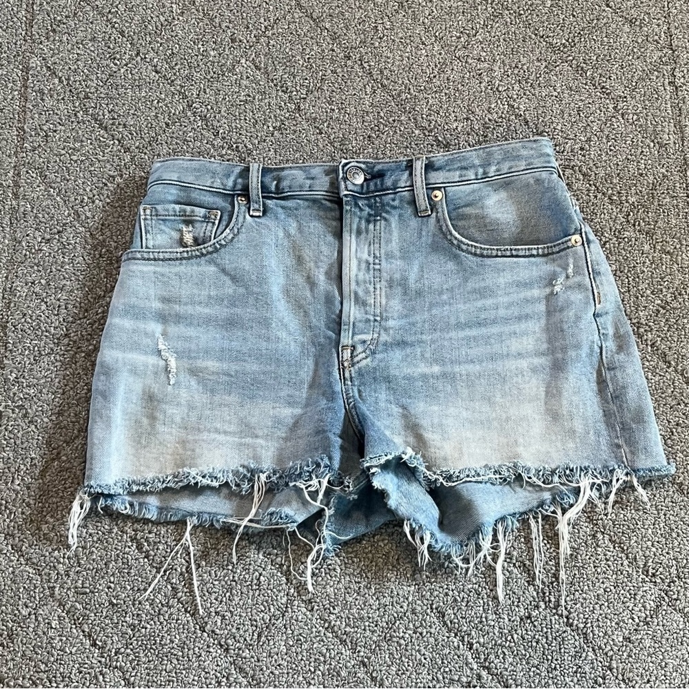 Everlane The Cheeky Short Shorts Womens Size 27 Blue Cut Off Button Fly Denim